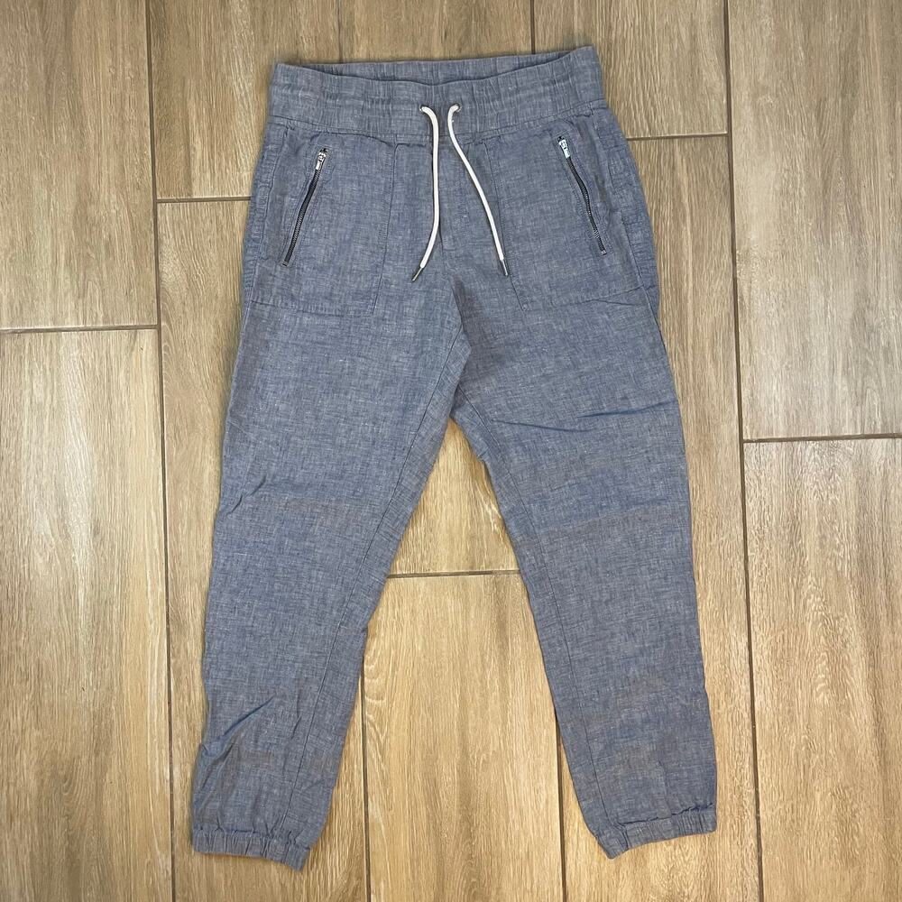 Athleta Cabo Linen Jogger Pants Womens 6 Blue Drawstring Coastal Travel